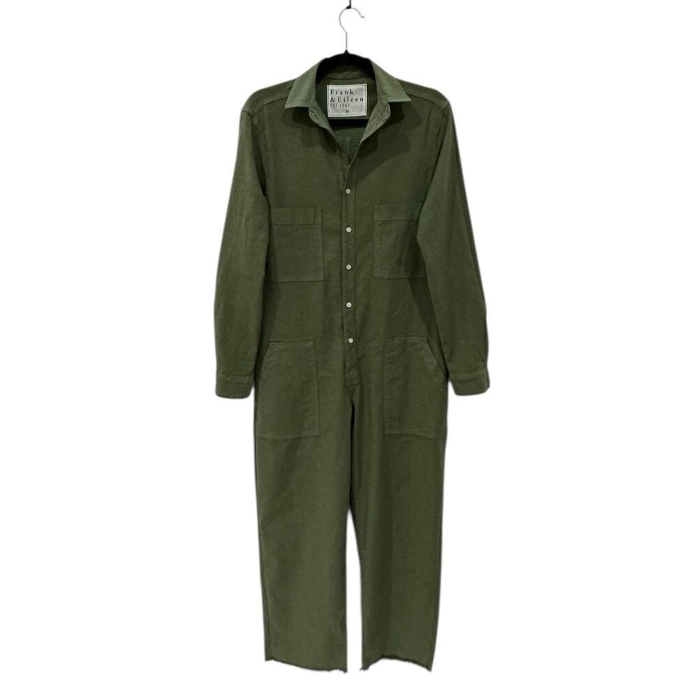 Frank & Eileen Northern Ireland Italian Performance Linen Jumpsuit Army Green XS - Picture 7 of 13
